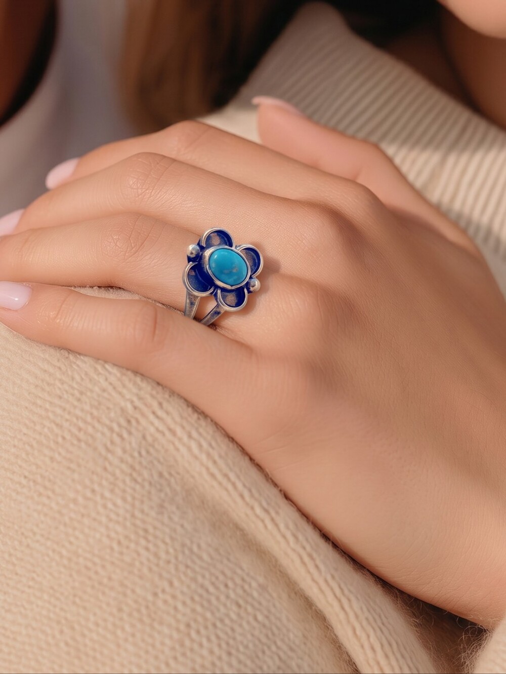 Estate Sterling Silver 925 Turquoise Gemstone Ring Sz 5½